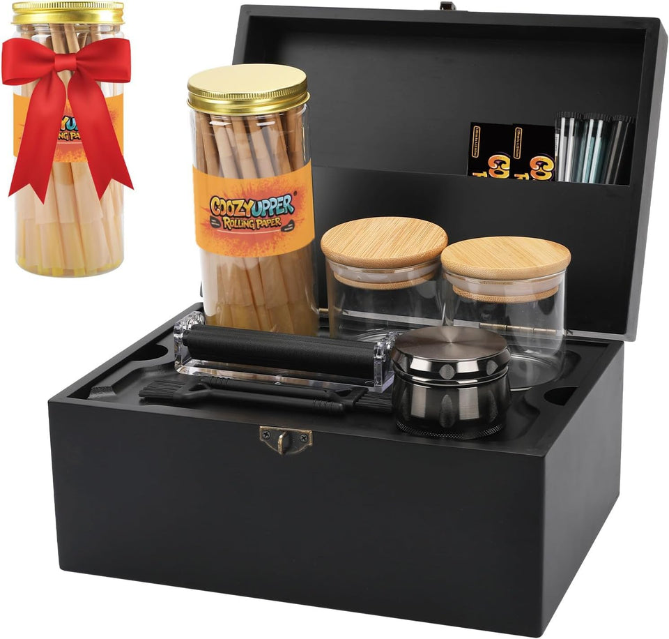 Coozyupper large bamboo storage box with combination lock for secure home organization.