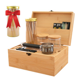Coozyupper large bamboo storage box with removable tray for organized storage