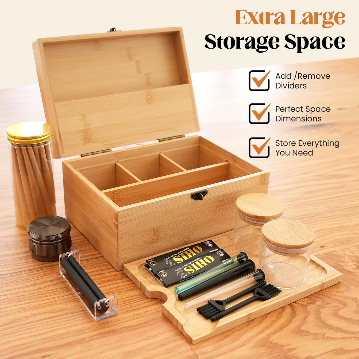Coozyupper wood rolling tray for tidy, accessible work surfaces