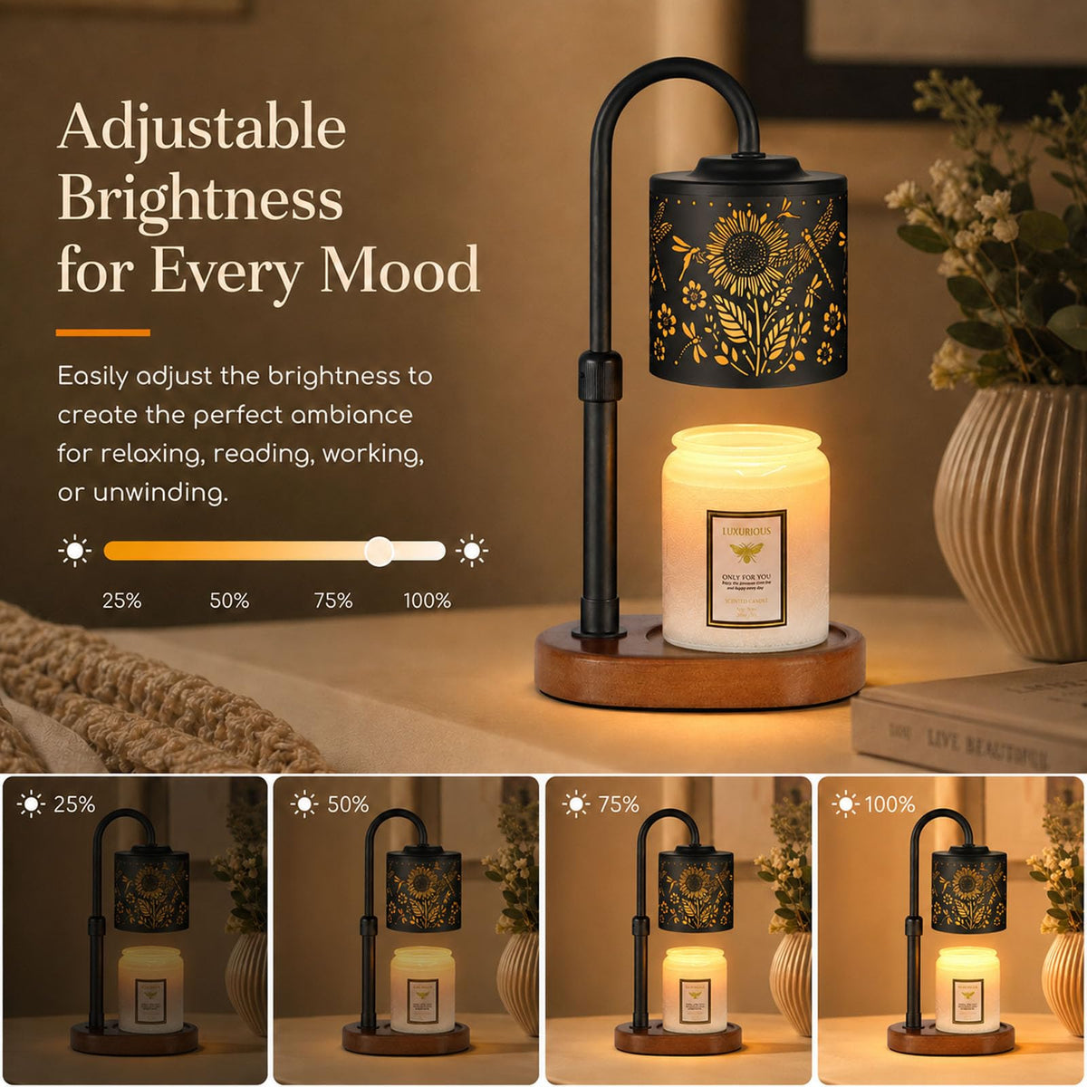 Copinpin Dimmable Candle Warmer Lamp dimmer control enables custom melt speed for aroma