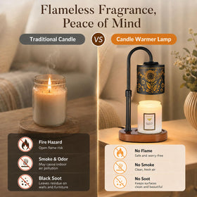 Copinpin Dimmable Candle Warmer Lamp sunflower-dragonfly shade detail adds decor-friendly glow