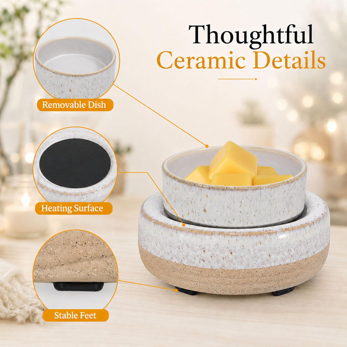 Copinpin wax burner with essential oils tray illustrating multi-scent use.