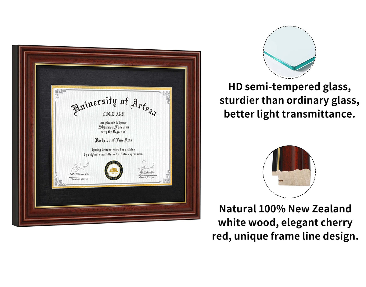 CORE ART diploma frame 11x14 mat-back image shows versatile orientation for wall display.