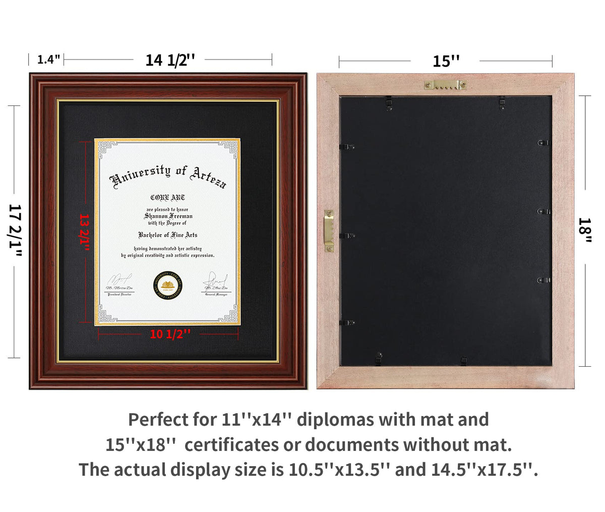 CORE ART diploma frame 15x18 no-mat glass closeup emphasizes tempered glass clarity.