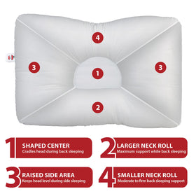 Core Products D-Core neck pillow, fiber-fill, breathable and odor-free for lasting comfort.