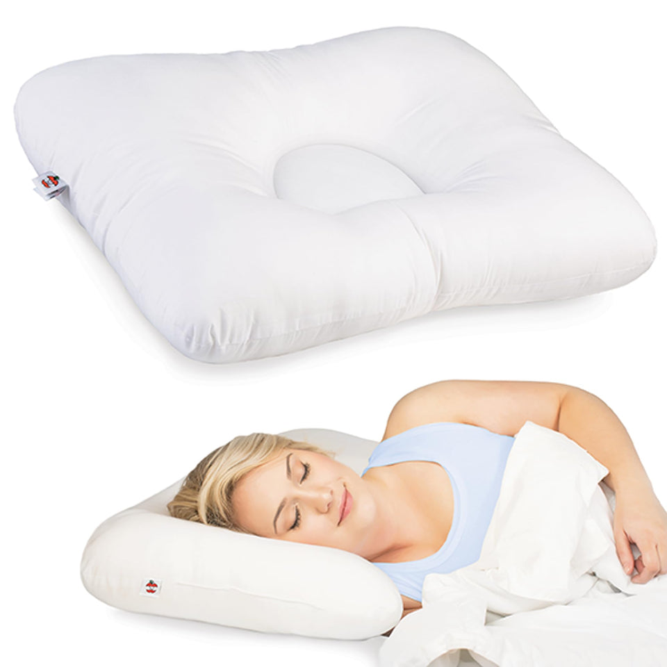 Core Products D-Core neck pillow, front view, supports cervical alignment for restful sleep.