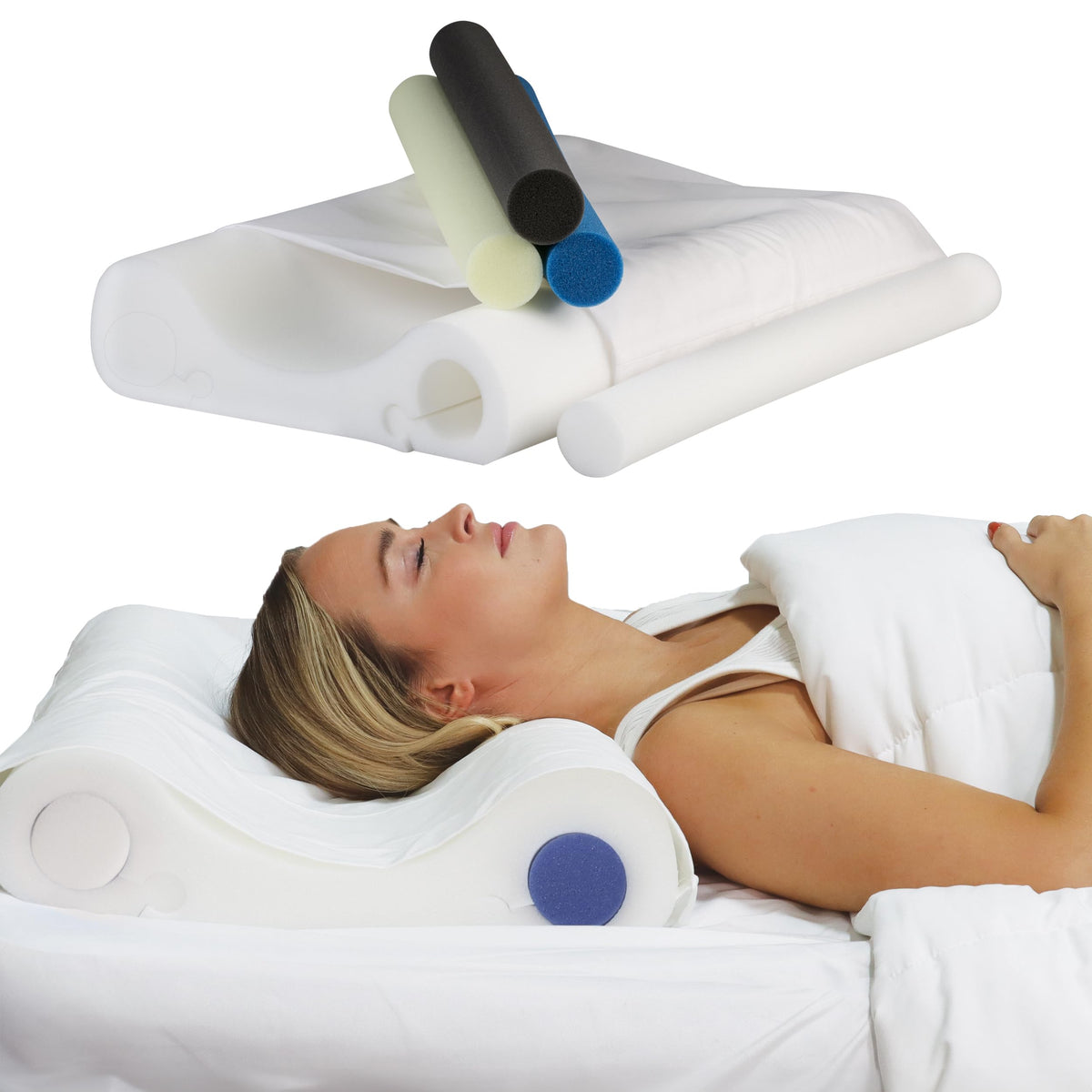 Core Products Double Core Select pillow with four color coded cores for customizable firmness.