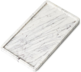 Cork & Mill marble tray on bathroom counter showing elegant white veining for organized essentials.