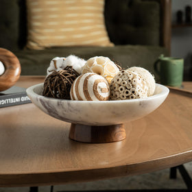 Cork & Mill handcrafted marble bowl closeup highlights natural veining and craft