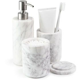 Cork & Mill marble bathroom dispenser with brushed pump for daily use
