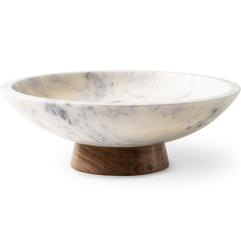 Cork & Mill marble bowl with acacia base chic entryway organization
