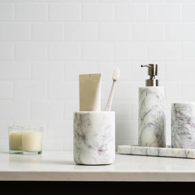 Cork & Mill marble pump detail with brushed stainless top