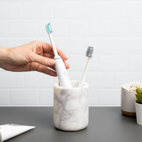 Cork & Mill toothbrush holder open-top design promotes quick drying and easy cleaning.