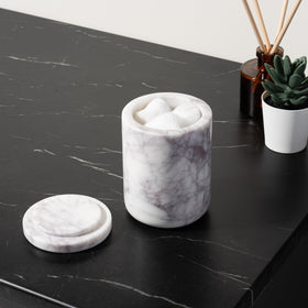 Close-up of white marble veining from Cork & Mill