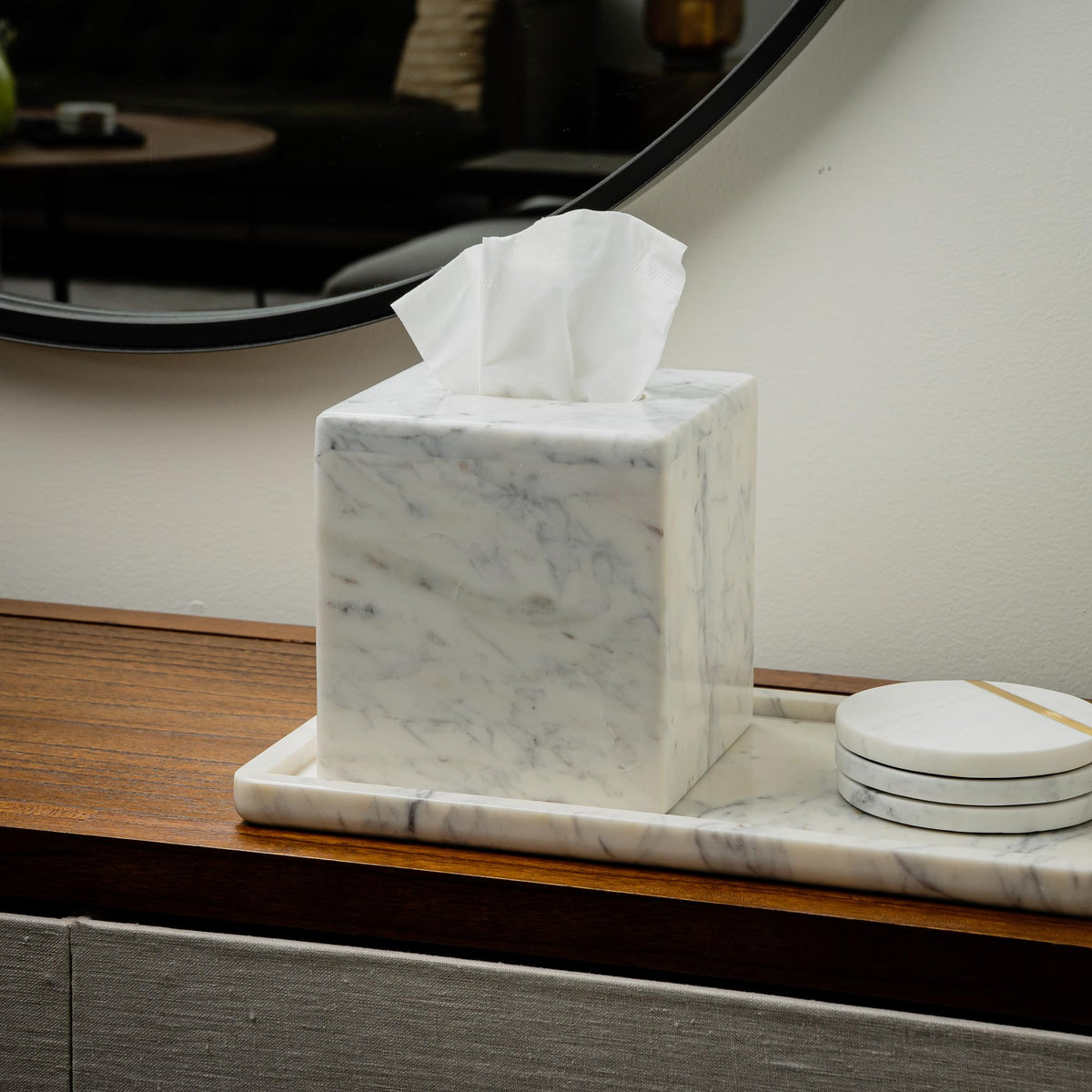 Cork & Mill tissue dispenser fits most cube boxes securely.