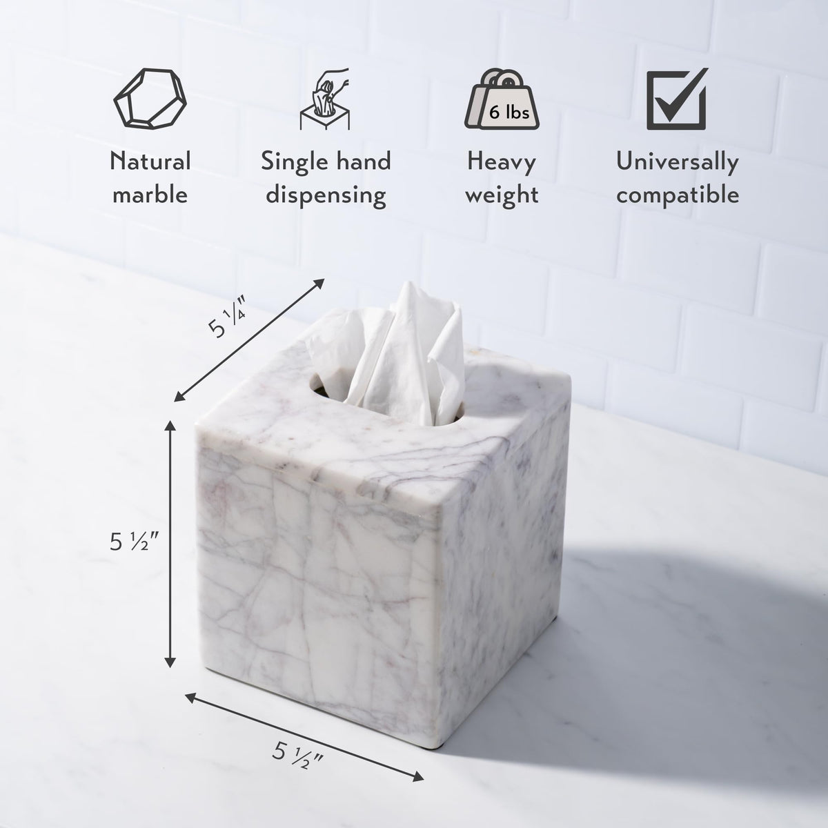 Cork & Mill weighted base ensures steady tissue dispensing on surfaces.