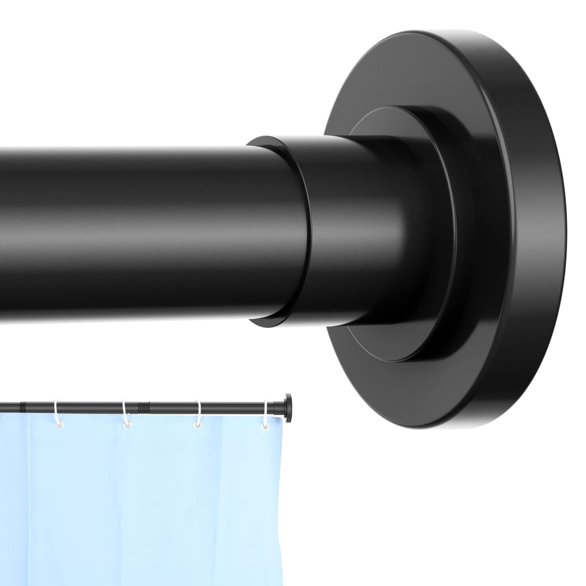 CorkLatta Black Shower Rod extended to fit large showers with dependable support.
