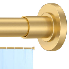 CorkLatta Gold Shower Rod extended from 31 to 80 inches for versatile bathroom fit.