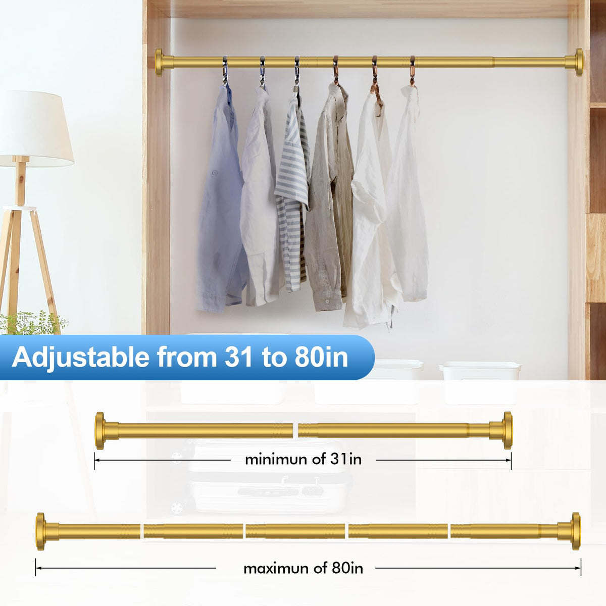 CorkLatta Gold Rod installed without tools for quick bathroom upgrades.