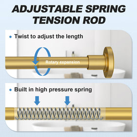 CorkLatta Gold Shower Rod close-up shows stainless steel, rust-proof finish.