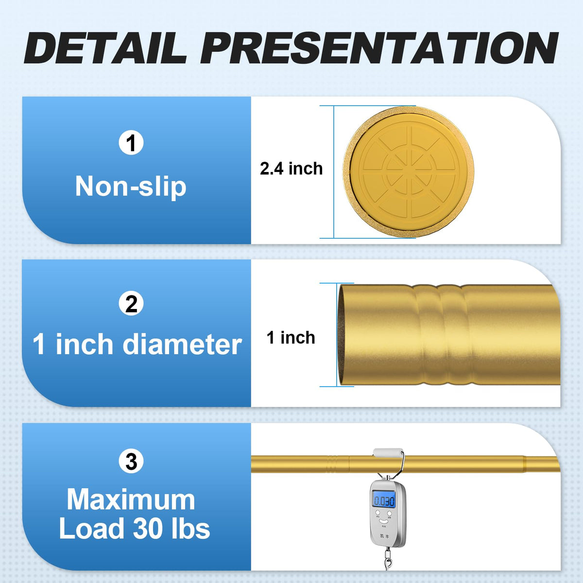 CorkLatta Adjustable Shower Rod with twist-to-tighten for easy setup.