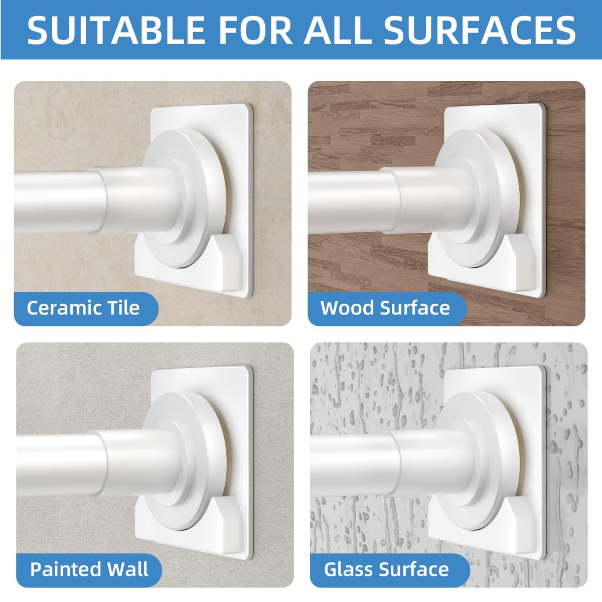 CorkLatta white shower curtain rod anti-slip prevents sliding for smooth daily use.