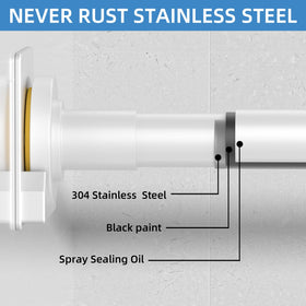 CorkLatta white shower curtain rod in-use showcases clean, tidy bath ambiance.