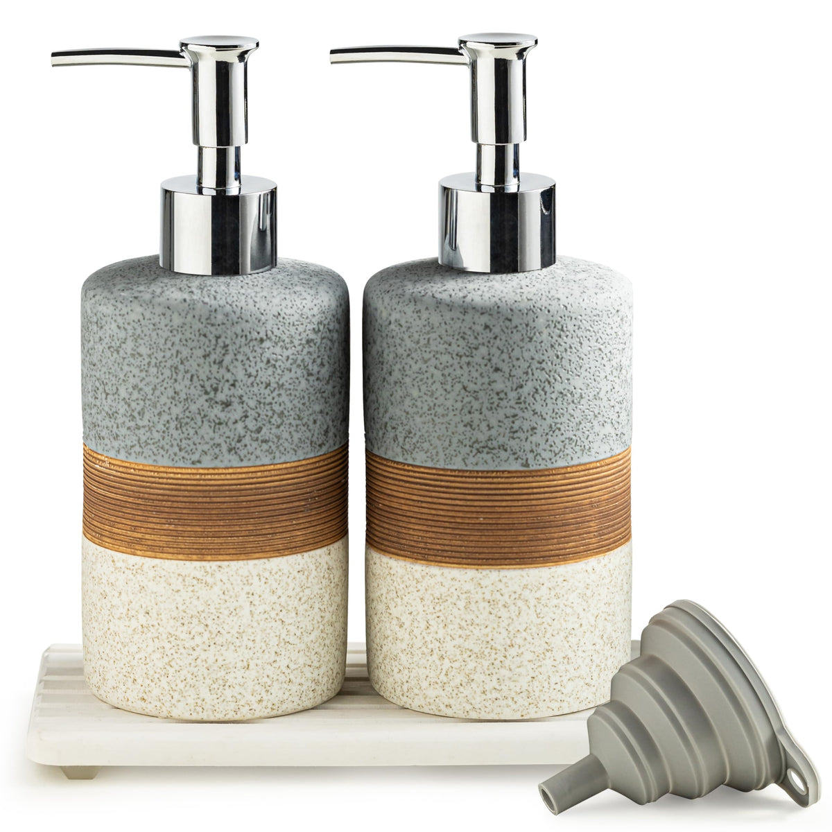 Cormomu ceramic soap dispensers 2-pack on kitchen counter, space-saving elegance