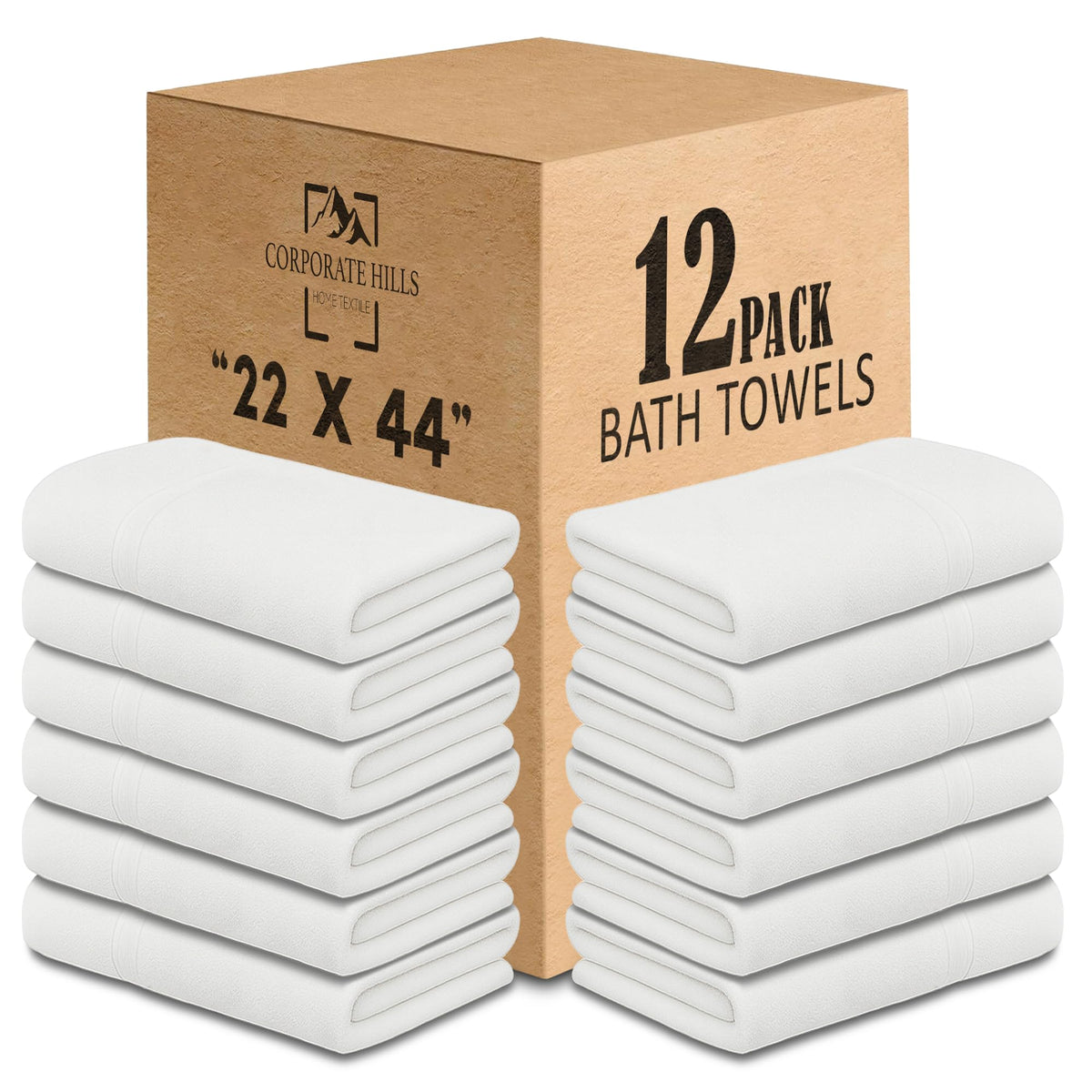 Corporate Hills CH White Bath Towels bulk 12-pack with soft cotton for hospitality.
