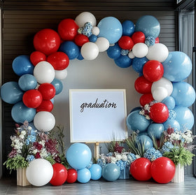Corvani royal blue red white balloon garland kit for versatile events.