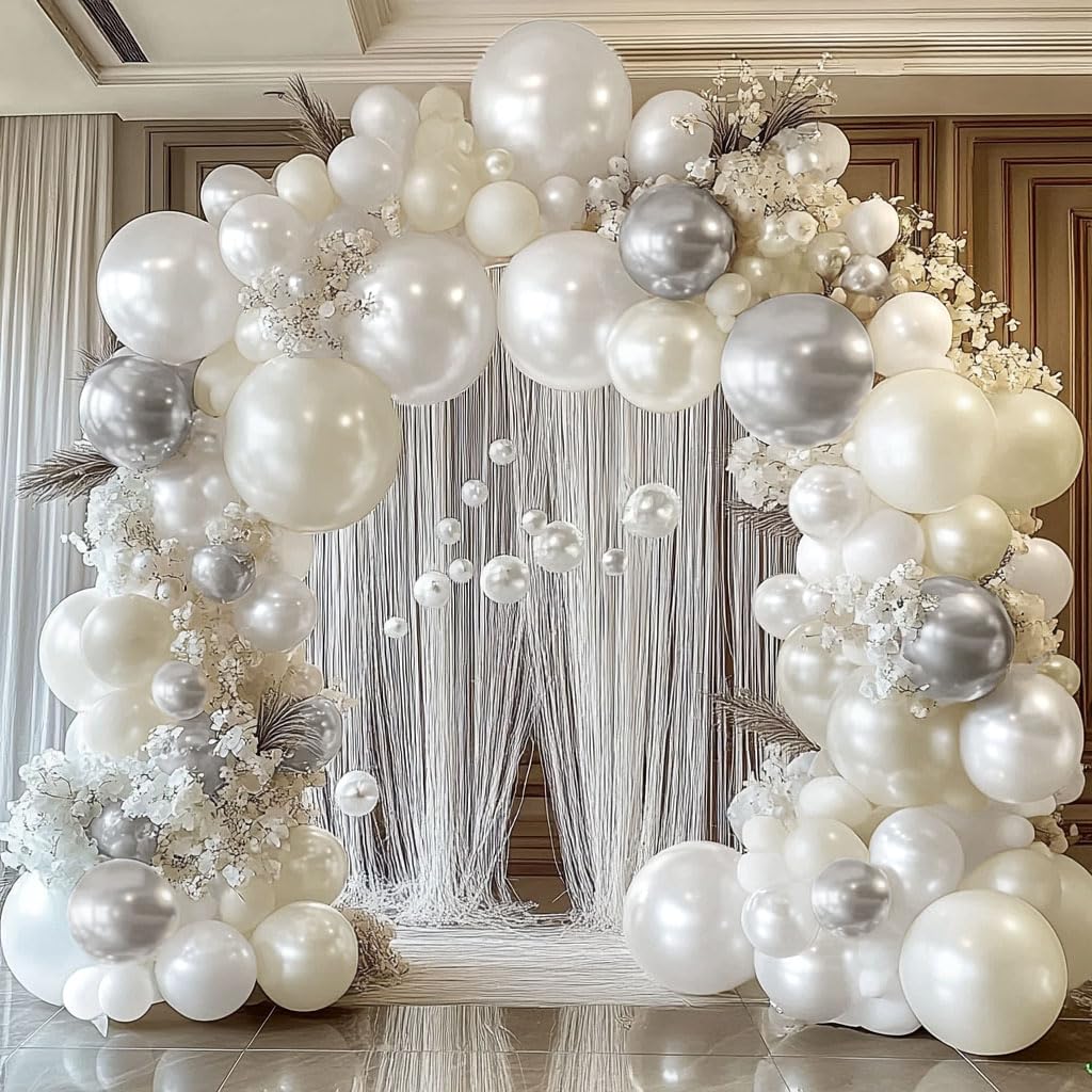 Corvani white-silver balloon arch kit for elegant, instantly festive decor.