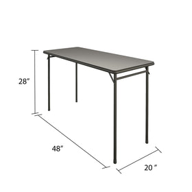 Cosco black vinyl folding table blends with home decor.