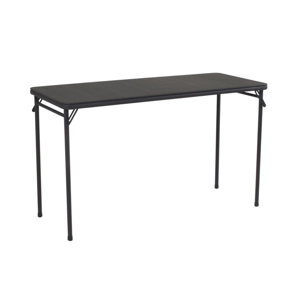 Cosco 20x48 vinyl-top folding table top view highlights durable steel frame for versatile use.