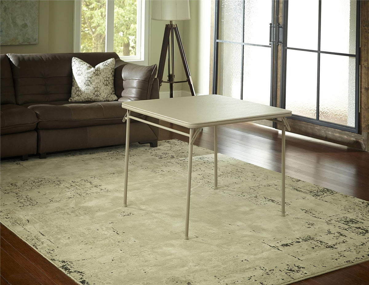 Cosco folding table set up ready for indoor or light outdoor use.