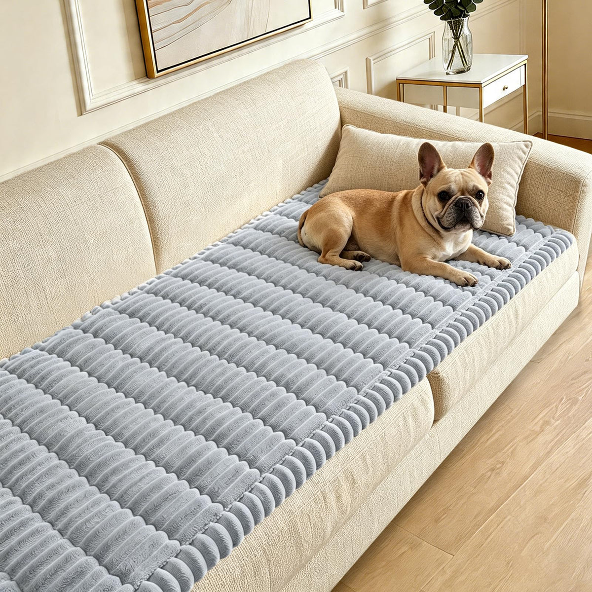 CoSofSLIP dogs-washable-couch-cover keeps your sofa clean for everyday pet lounging.