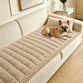 CoSofSLIP dog non-slip cover on sofa demonstrates secure fit.