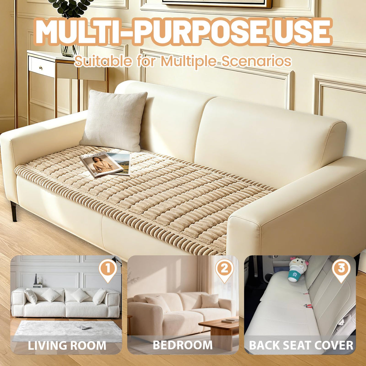 CoSofSLIP thick soft slipcover adds plush comfort while protecting furniture.
