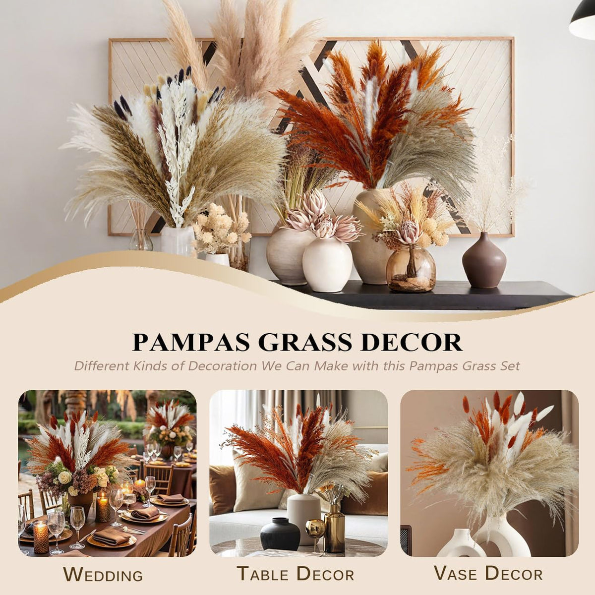COSOKUU dried pampas grass vase decor enhances shelves with natural warmth.