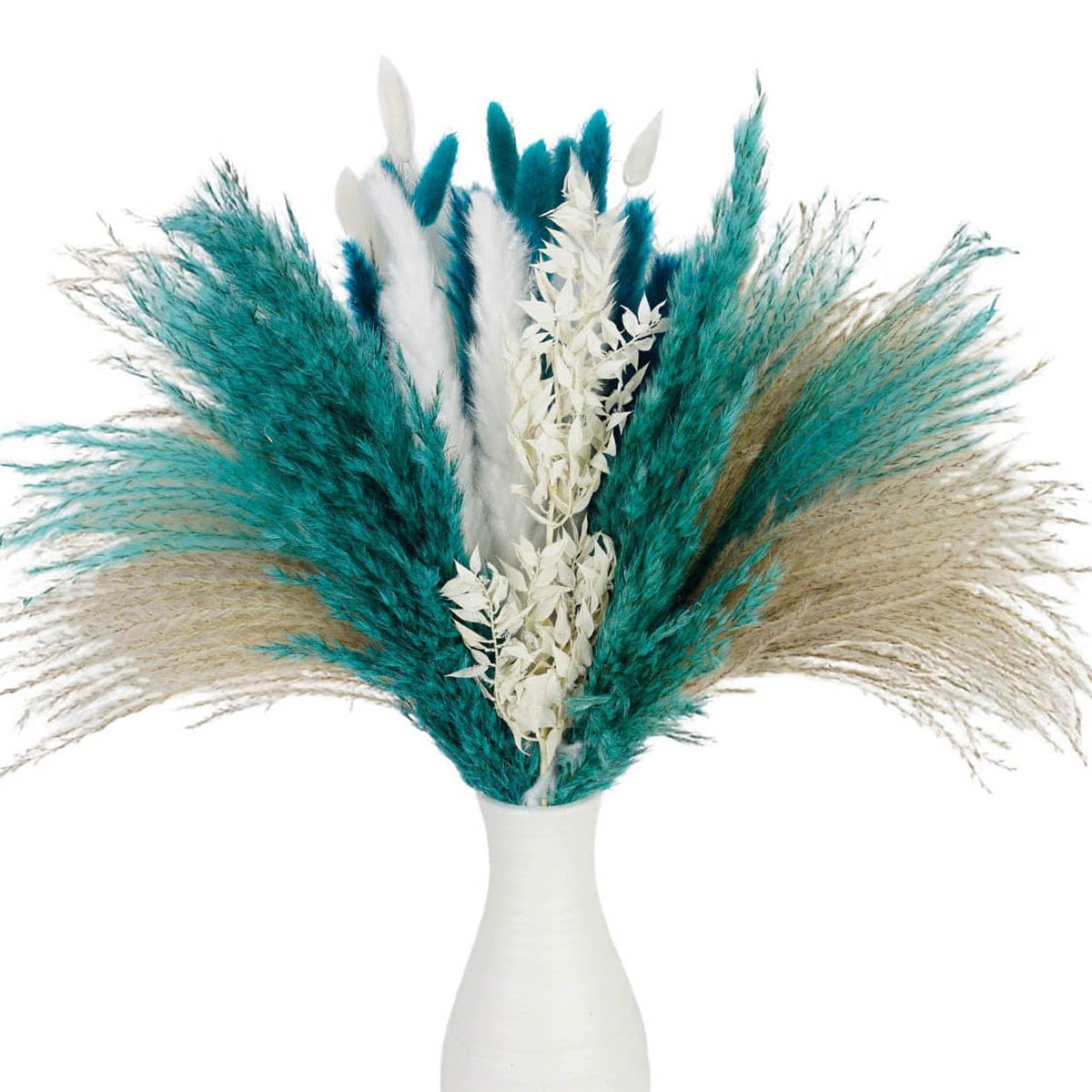 COSOKUU pampas grass dried flowers in teal blue for elegant vase display and long-lasting decor.