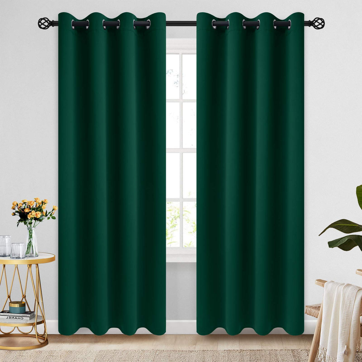 Cosviya grommet blackout curtains full panel setup blocks daylight and adds privacy.