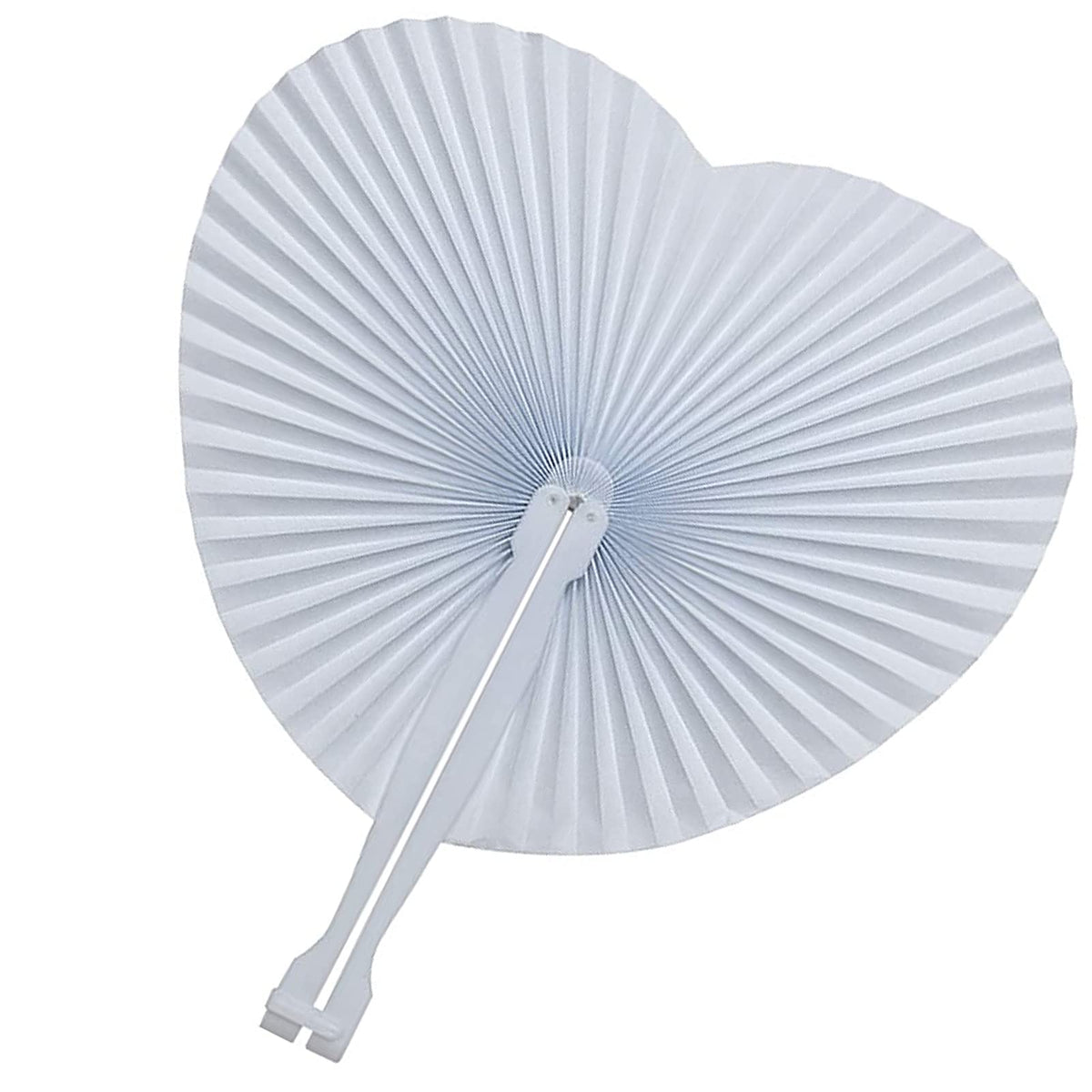 Cosweet heart-shaped white folding fan in a compact pack for weddings.