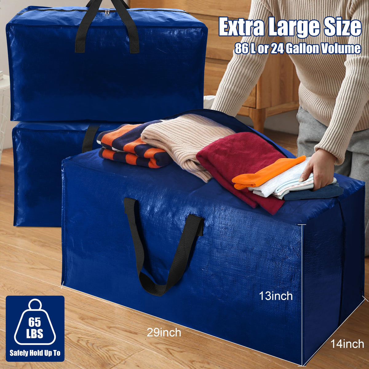 Cosy Family fold-flat storage tote in blue
