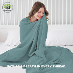 Cosy Family soft cotton muslin texture up close highlights gentle touch.