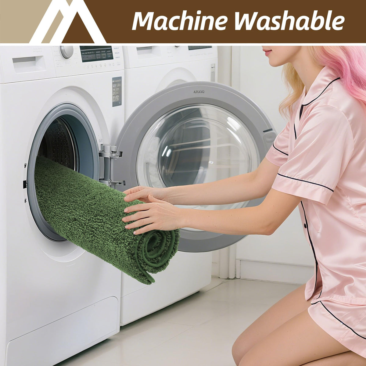 COSY HOMEER green bath rug on bathroom floor complements decor