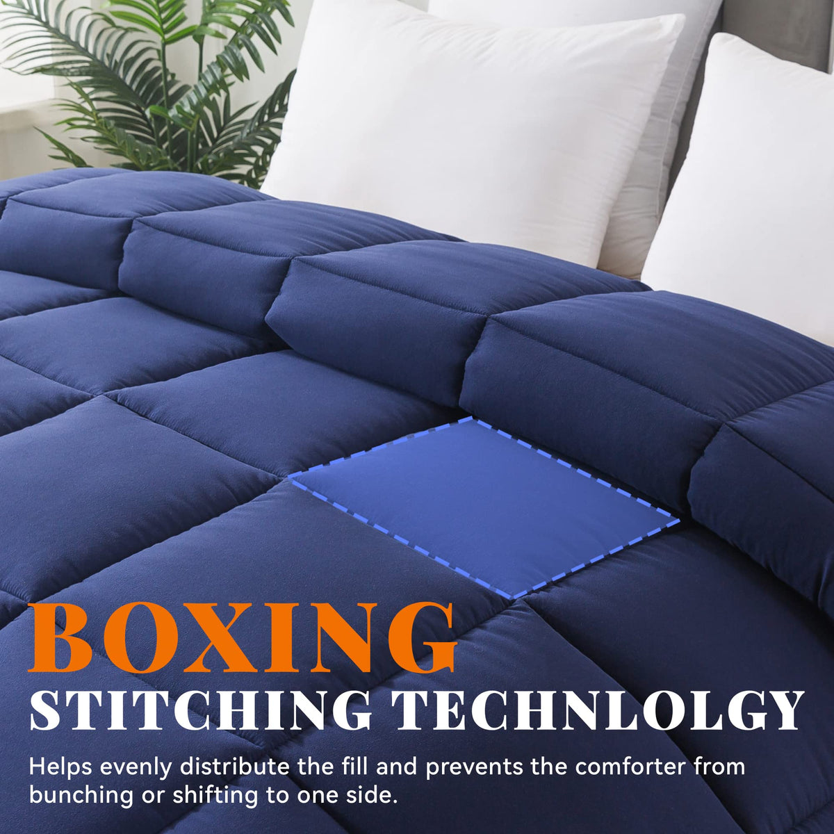 Cosybay comforter box-stitching detail preventing shifting of fill during sleep.