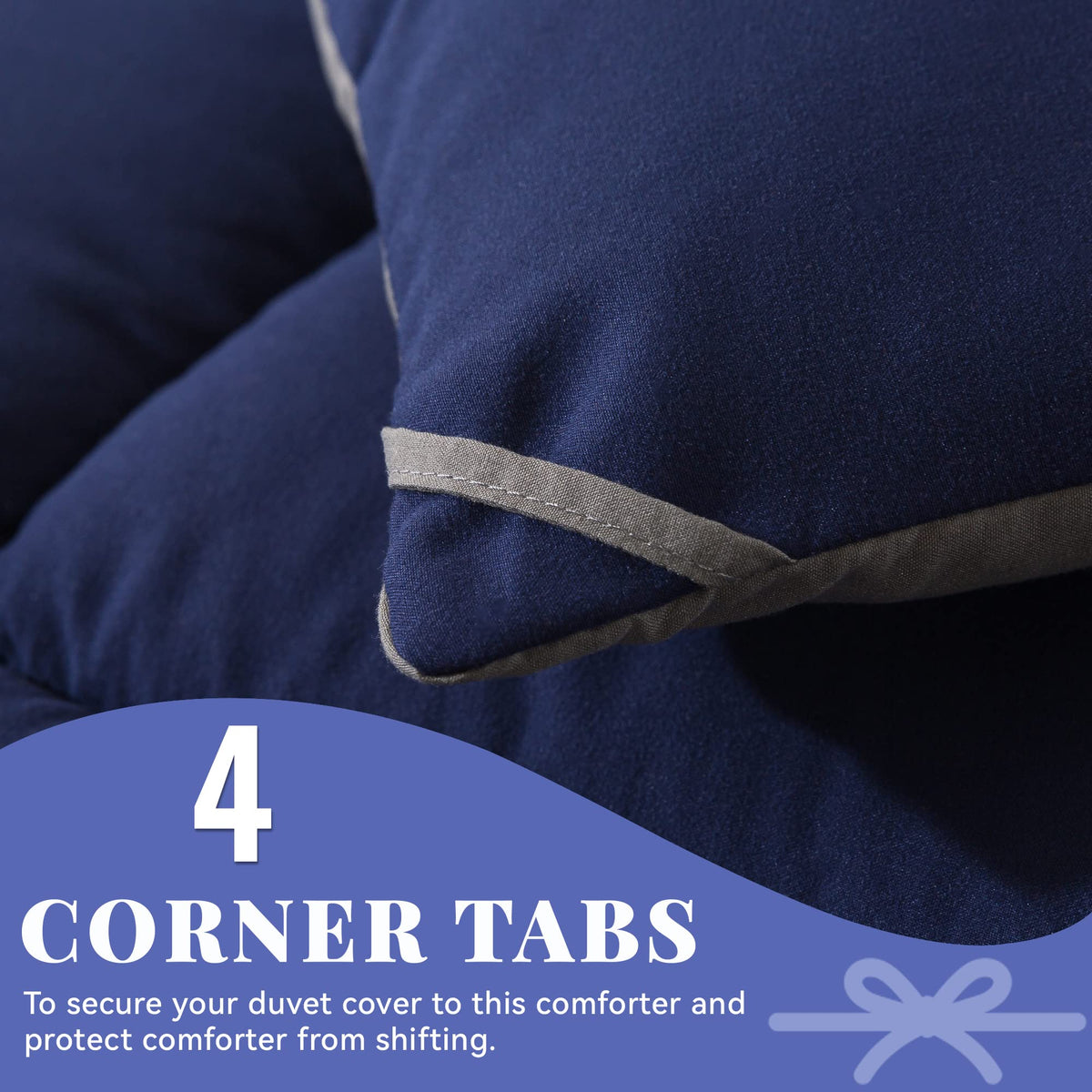 Cosybay blue-grey comforter on bed in cozy bedroom setting.