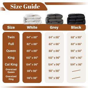 Cosybay king-size duvet insert measures 106 by 90 inches.