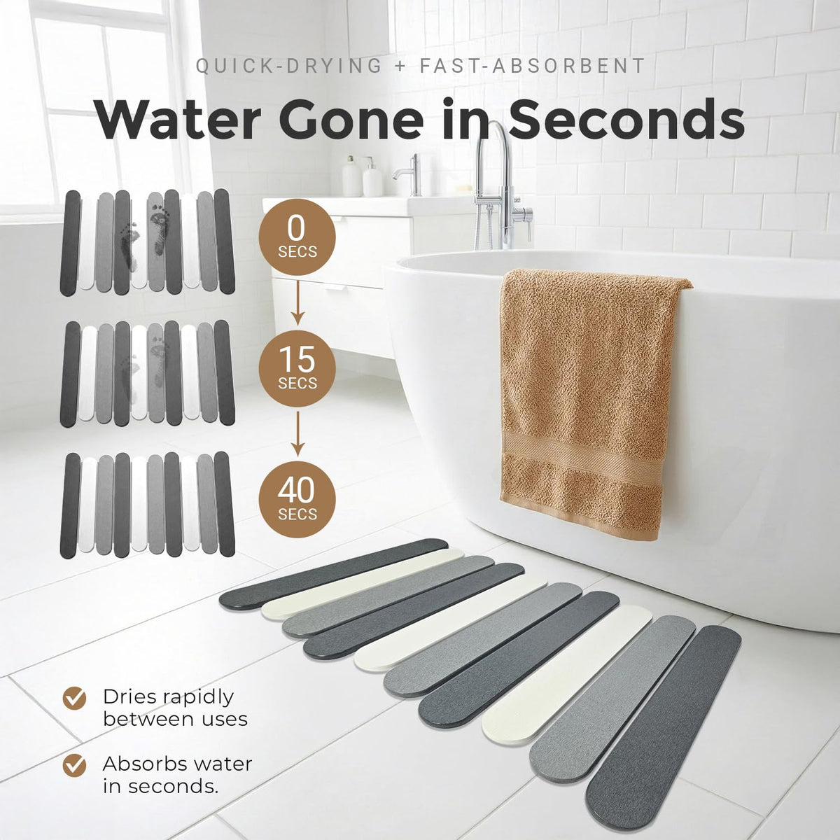 CosyVine diatomaceous earth mat absorbing water for fast feet drying.