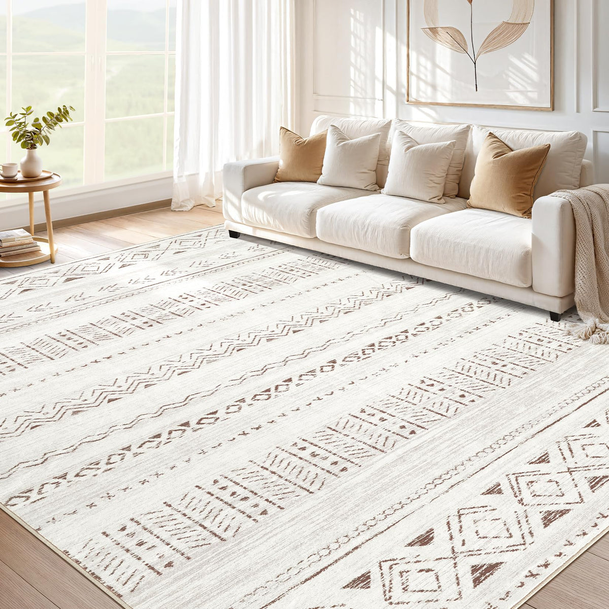cotiled 5x7 area rug in brown and cream for a cozy living room experience.