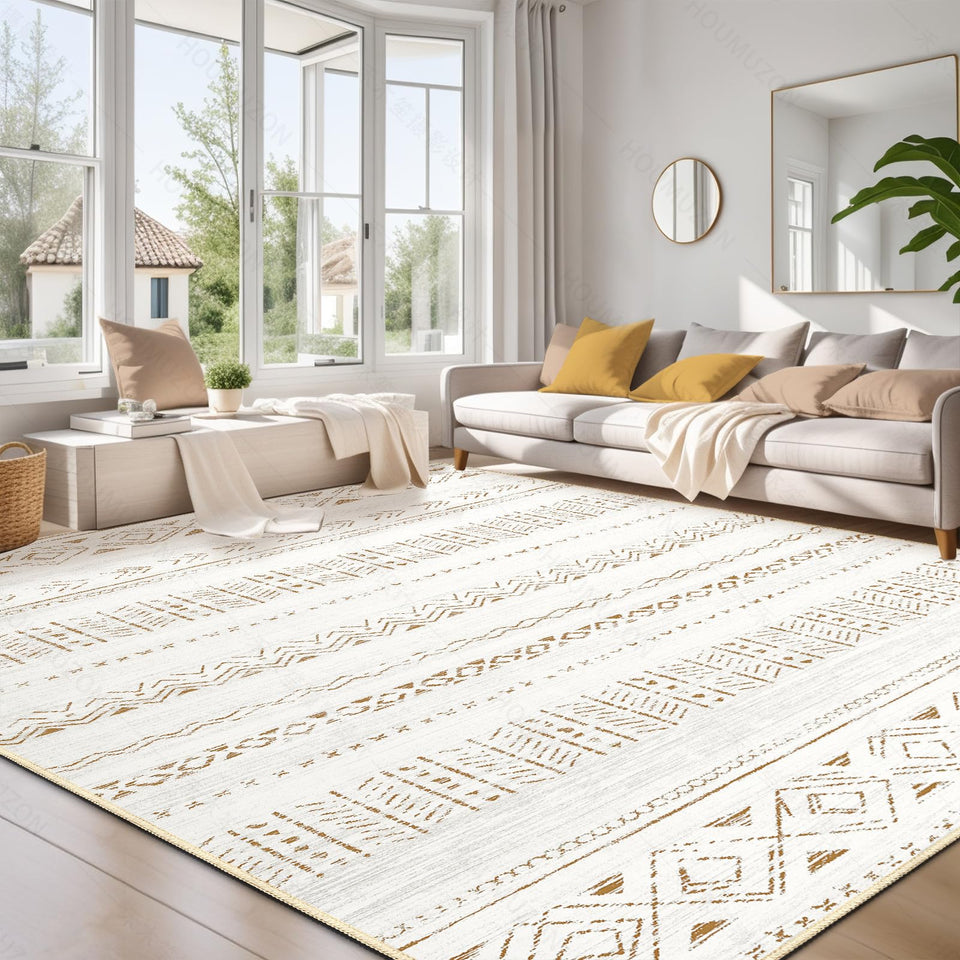 cotiled 6x9 area rug in living room with washable design for busy homes